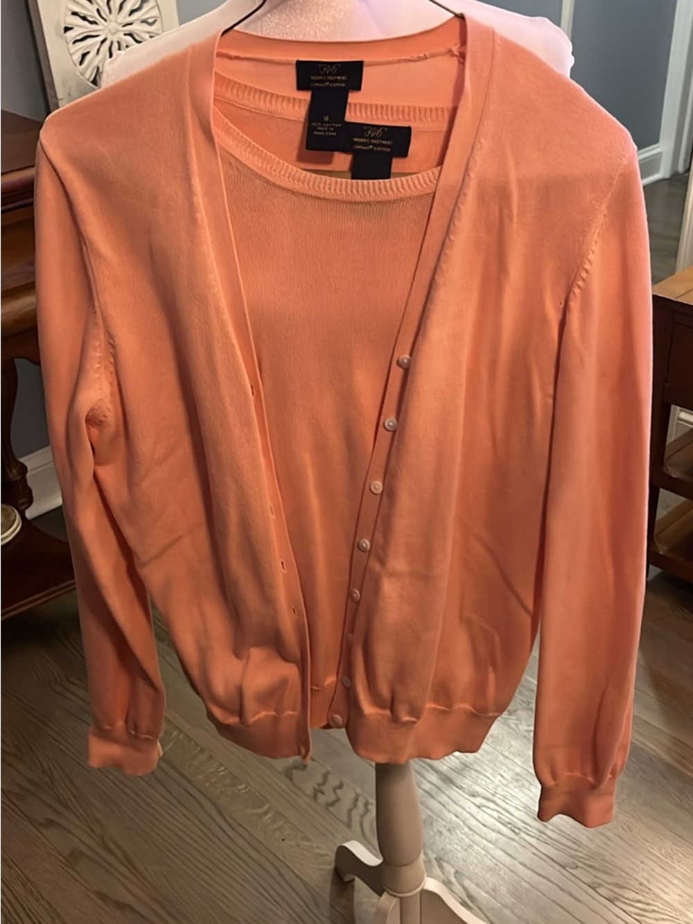 Brooks Brothers Coral Peach Button-Front Cardigan and Shell Set